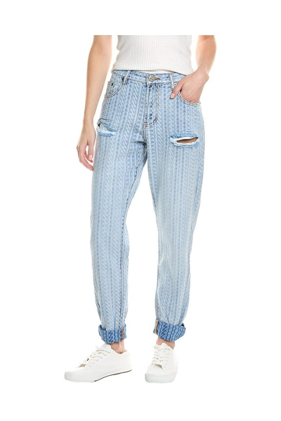 womens On Repeat Light Blue Balloon Baggy Jean, 22, Blue