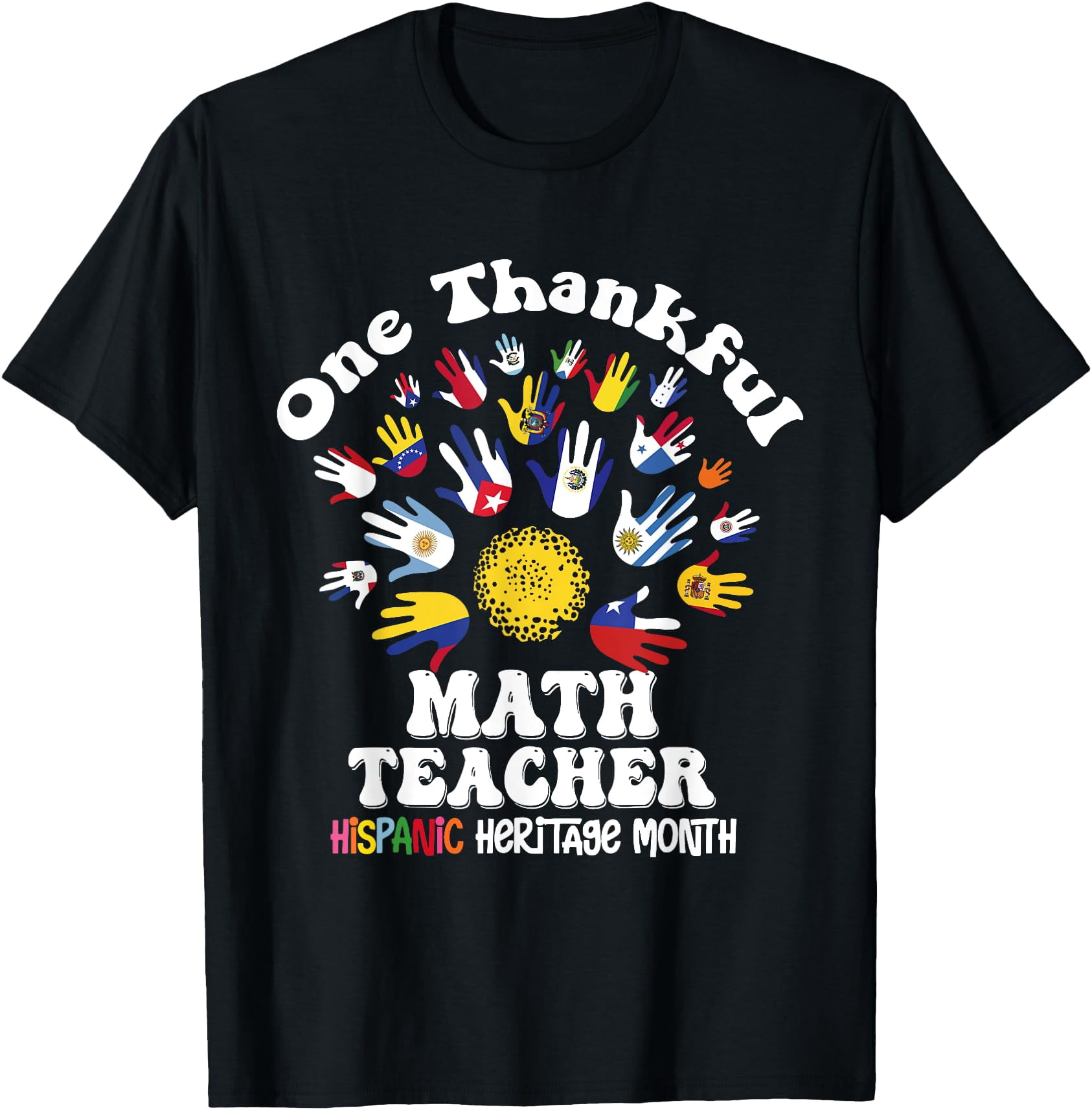Hand Flags Design One Thankful Math Teacher Hispanic Heritage Month Hand Flags T-Shirt ...