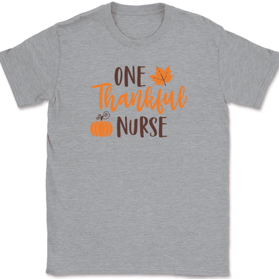 One Thankful Nurse T-Shirt Funny Thanksgiving Fall Humor Holiday Text Tee - Heather Grey, 4XL