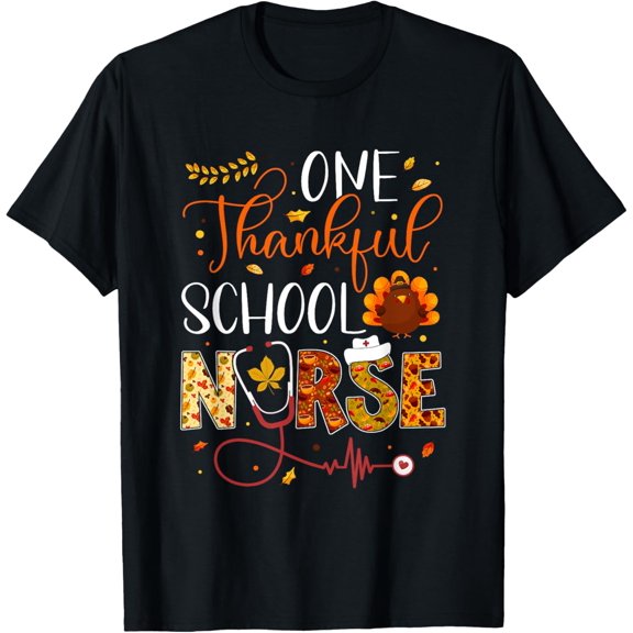 One Thankful School Nurse Thanksgiving Day Nurse Turkey T-Shirt