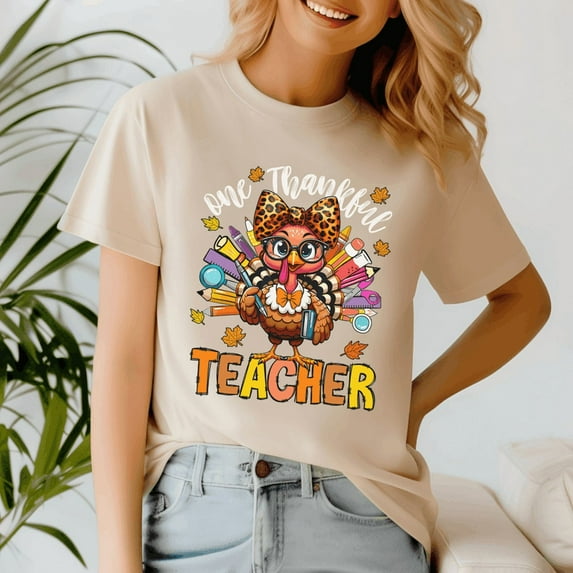 One Thankful Teacher Thanksgiving Turkey Cute Crayon Pencil Shirt, Thanksgiving Shirt,Turkey Tee, Holiday Gift, Happy Thanksgiving Tshirt, Turkey Day, Family Gobble ,Pumpkin Season