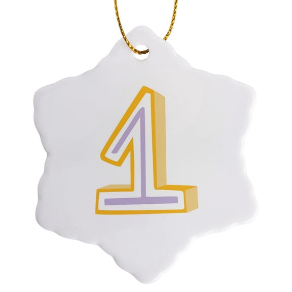 3drose, One, the Number One on a White Background, 3 inch Snowflake Porcelain Ornament