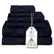 One Thousand Reasons Superior Zero Twist 1 Stripe Towel Set | Bath, Gym, Hand Towels | Luxury & Soft Cotton - Midnight (6 Pieces)