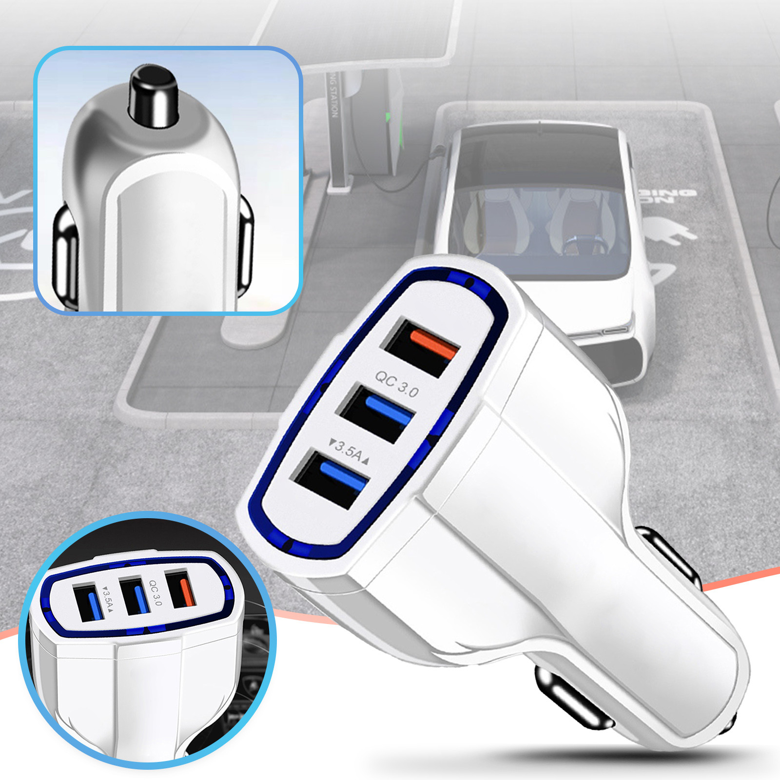 One Three QC 3.0 Fast Charging Car Charger 3.5A 3usb Interface Onboard