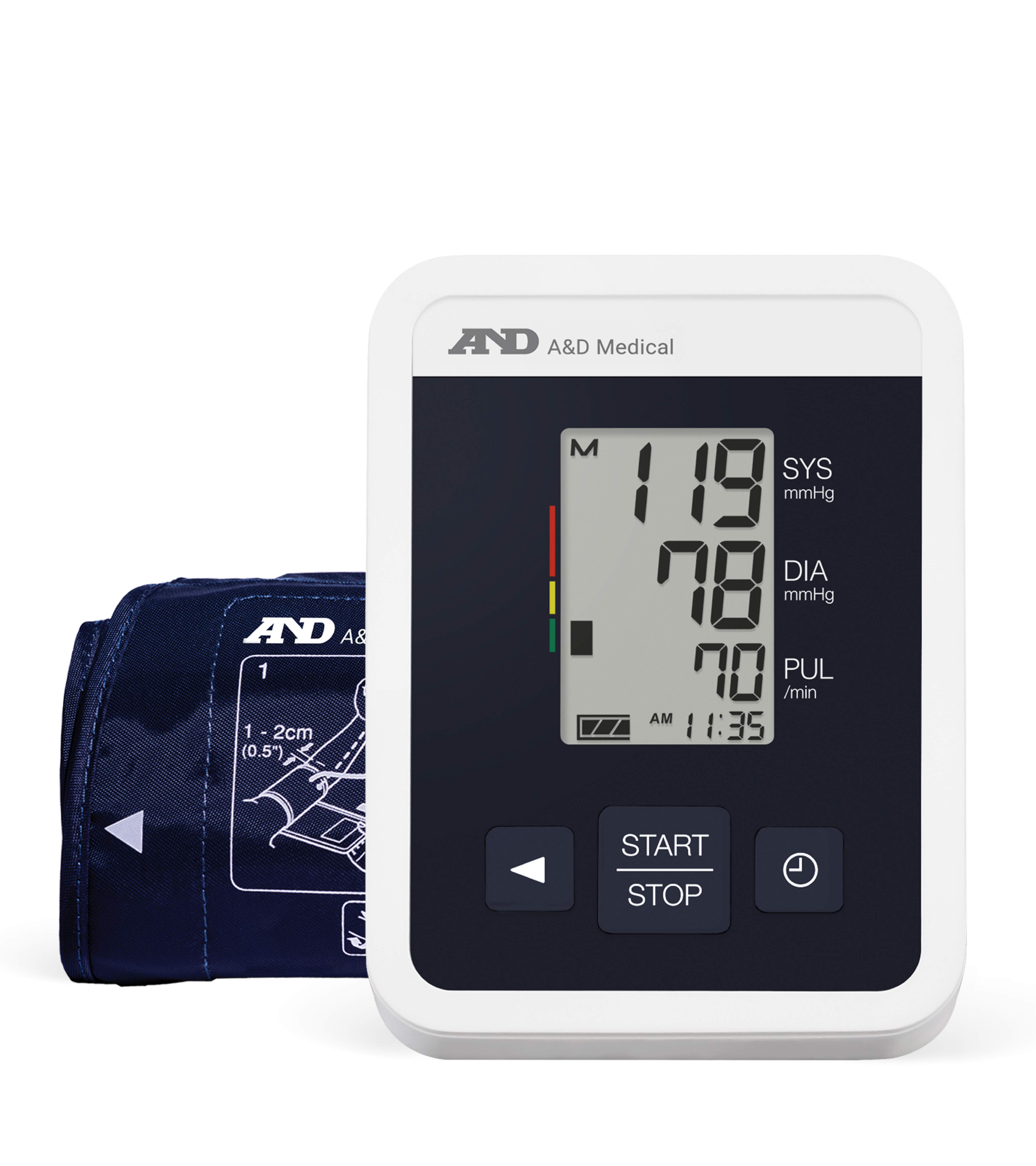 Monitor de presión arterial Bluetooth A&D Medical, brazo superior, brazalete ancho, digital, detección de frecuencia cardíaca (UA-660)