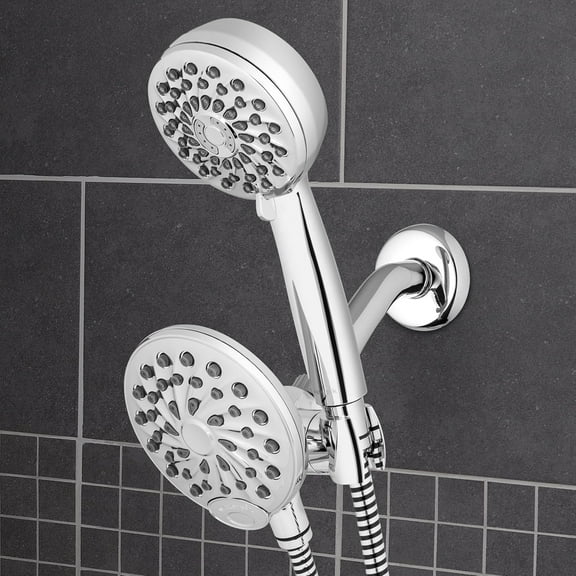 One-Touch Dual 2-in-1 Shower System With Rain Shower Head and 7-Mode Hand Held Shower Head, Chrome