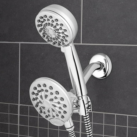 One-Touch Dual 2-in-1 Shower System With Rain Shower Head and 7-Mode Hand Held Shower Head, Chrome