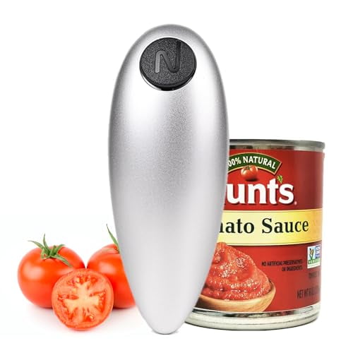 One Touch Electric Can Opener - Automatic Can Openers with Smooth Edge,Free Handheld Electric Can Opener for Kitchen,Seniors (Silver)