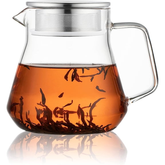One-Touch Glass Teapot with Stainless Steel Filter Lid,20oz(600ml) Glear Tea Kettle Stovetop Safe,Borosilicate Glass Tea Pots for Loose Leaf Tea