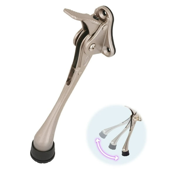 One Touch Kick Down Door Stop, Door Stop, Heavy Duty Door Stop, Door Bottom, Height Adjustable Rubber Head (Satin Nickel 4" x 1 Pack)