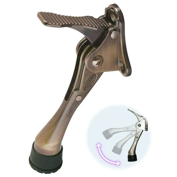 One Touch Kick Down Door Stop, Door Stop, Heavy Duty Door Stop, Door Bottom, Height Adjustable Rubber Head (Satin Nickel 4" x 1 Pack)