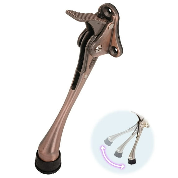 One Touch Kick Down Door Stop, Door Stop, Heavy Duty Door Stop, Door Bottom, Height Adjustable Rubber Head (Satin Nickel 4" x 1 Pack)