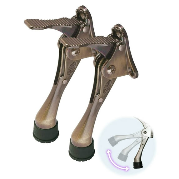 One Touch Kick Down Door Stop, Door Stop, Heavy Duty Door Stop, Door Bottom, Height Adjustable Rubber Head (Satin Nickel 4" x 1 Pack)