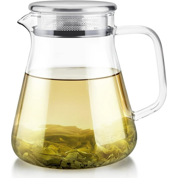 One-Touch Maker, 2-in-1 Teapot and Kettle with Stainless Steel Filter Lid for Loose - Stain-free Borosilicate Glass Teapot (27 Oz) - Connoisseur's Choice
