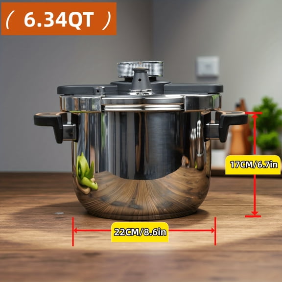One-Touch Stainless Steel Pressure Cooker: One-Hand Operation, Locking Lid, Induction & Gas Compatible, Fast Heating, 201 Stainless Steel, Easy-Clean