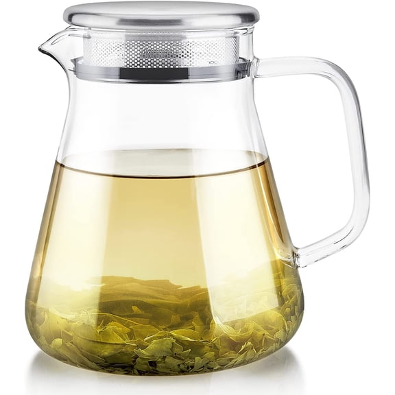 One-Touch Tea Maker, 2-in-1 Teapot and Kettle with Stainless Steel Filter Lid for Loose Tea Stain-Free Borosilicate Glass Teapot (27 Oz) Tea Connoisseur's Choice