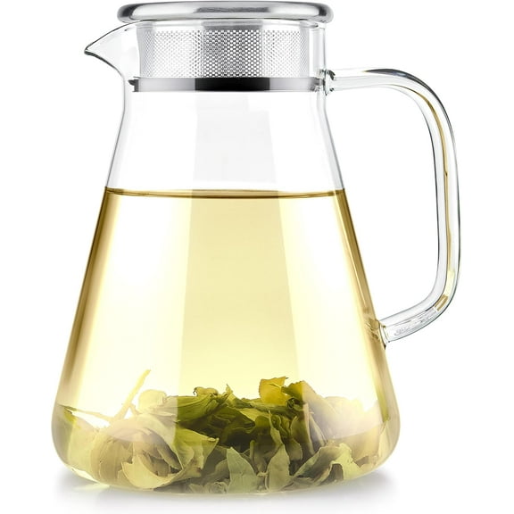 One-Touch Tea Maker, 2-in-1 Teapot and Kettle with Stainless Steel Filter Lid for Loose Tea – Stain-free Borosilicate Glass Teapot (40 Oz) – Tea Connoisseur's Choice