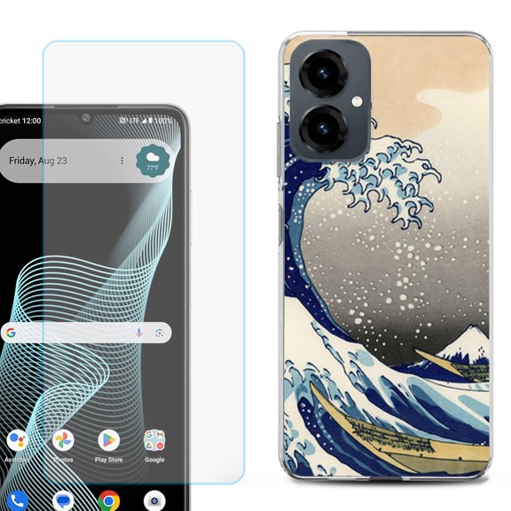 Shockproof Phone Case for Cricket Icon 2026, with Screen Protector, by OneToughShield - Great Wave