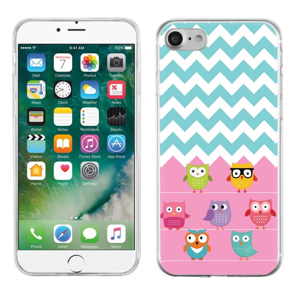 One Tough Shield Slim-Fit Premium TPU Gel Phone Case for Apple iPhone 7 - Chevron/Teal/Owl
