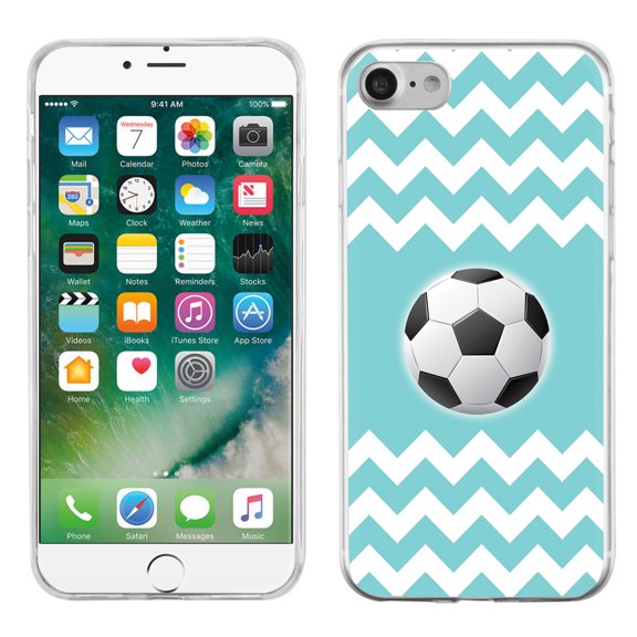 One Tough Shield Slim-Fit Premium TPU Gel Phone Case for Apple iPhone 7 - Chevron/Teal/Soccer