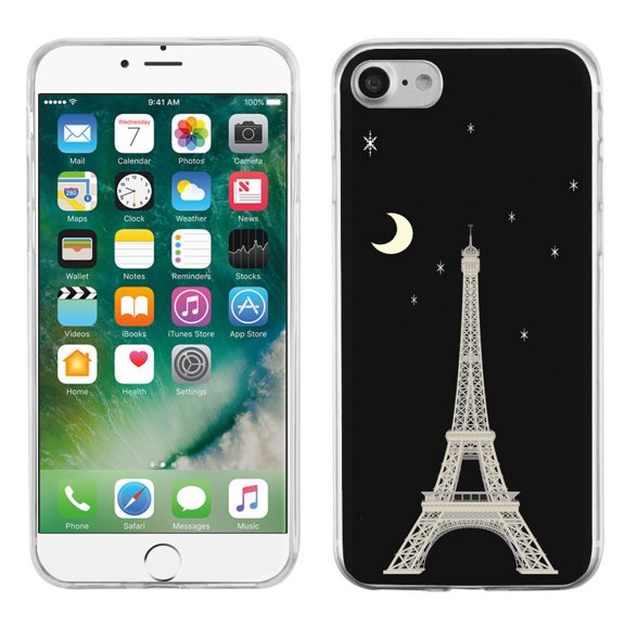 One Tough Shield Slim-Fit Premium TPU Gel Phone Case for Apple iPhone 7 - Eiffel Tower / Moon