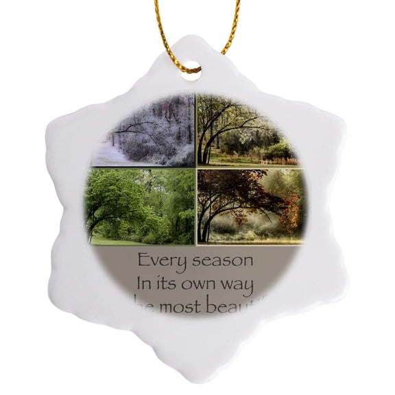 3drose, One Tree in Four Different Seasons, 3 inch Snowflake Porcelain Ornament