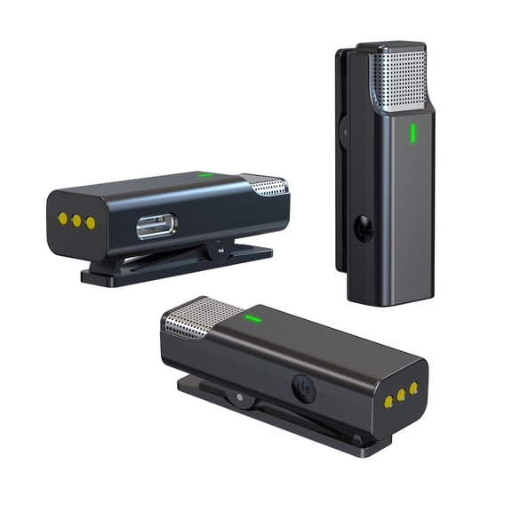 For One Trigger Two 2.4G Wireless Microphone System Clip On Microphone For Phone Omnidirectional Mini Lapel Mic Auto Pairing Intelligent Noise Cancellation 100M Transmit Range