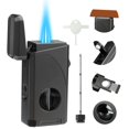 thumbnail image 1 of All in One Triple Jet Flame Butane Torch Lighter Built-In Cutter, Cutter V Cut, Punch, Holder Function, Draw Enhancer Tool, Refillable And Adjustable Windproof Lighter. (Sold Without Gas), 1 of 8