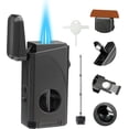 thumbnail image 1 of All in One Triple Jet Flame Butane Torch Lighter Built-in Cutter, Cutter V Cut, Punch, Holder Function, Draw Enhancer Tool, Refillable and Adjustable Windproof Lighter. Grey(Sold Without Gas) ﻿, 1 of 6