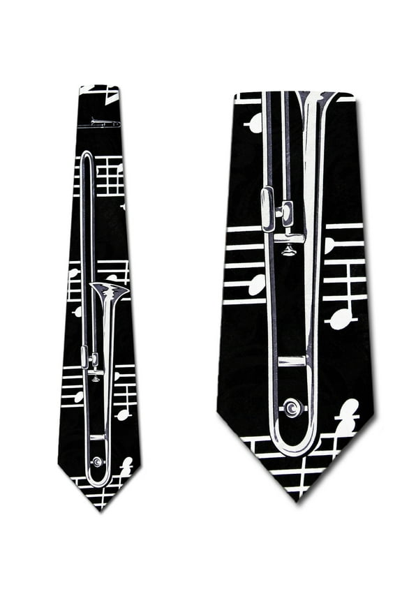 One Trombone and Music Staff Necktie Mens Tie by T