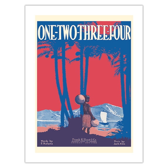 One Two Three Four (Famous Hawaiian Song) - Words by S. Kalama Music by Jack Alau - Vintage Hawaiian Sheet Music c.1917 - Bamboo Fine Art 290gsm Paper Print (Unframed) 24x32in