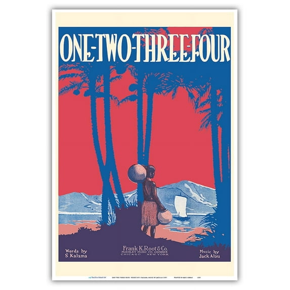 One Two Three Four (Famous Hawaiian Song) - Words by S. Kalama Music by Jack Alau - Vintage Hawaiian Sheet Music c.1917 - Master Art Print (Unframed) 13in x 19in