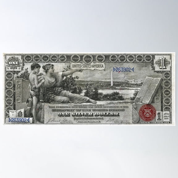 One U.S. Dollar Bill - 1896 Educational Series Poster Wall Art, Modern Wall Decor For Living Room Bedroom, 8x12 UNFRAMED
