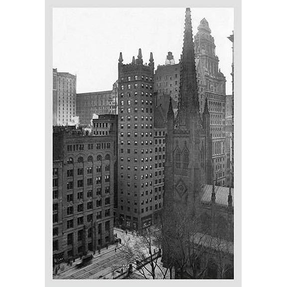 One Wall Street and Trinity Church, 1911 Fine art canvas print (20" x 30")
