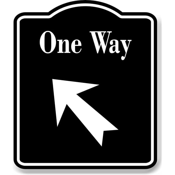 One Way 45 Degree Up Left Arrow BLACK Aluminum Composite Sign, 15"x18"
