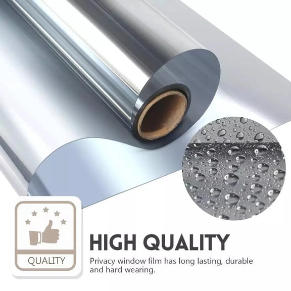 One-Way Mirror Privacy Window Film, Heat Control & UV Blocking, Daytime Privacy Static Cling Tint for Home & Office, Silver