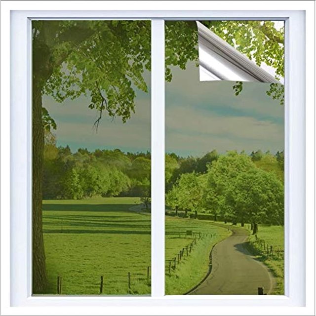 One Way Mirror Window Film - 17.3x6.5 Ft Privacy & Heat Control Static Cling Tint