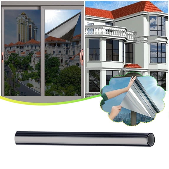 One Way Mirror Window Film Sun Blocking Heat Control Privacy Tint with Complete Installation Kit, Reflective UV Blocking No Static Cling for Home Office Heat Reduction