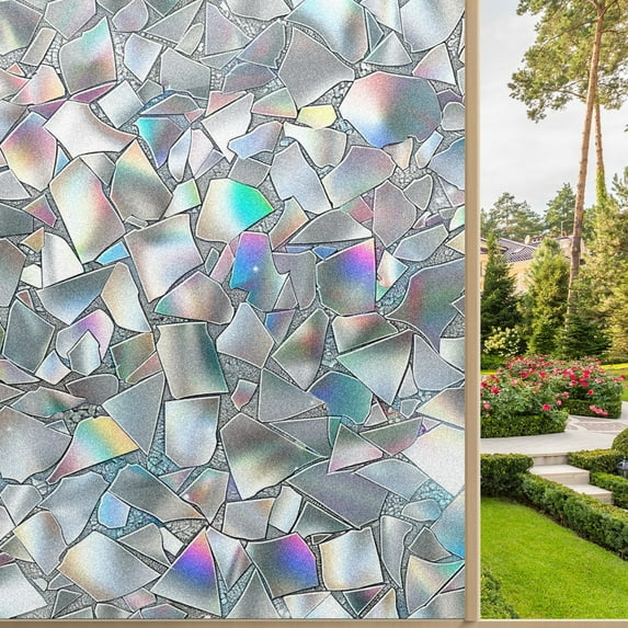 One-Way Privacy Window Film Premium PET Material UV Blocking Heat Control 95% Privacy Protection Window Films Window decals for Home Office Silver Glitte Stained Glass (10)