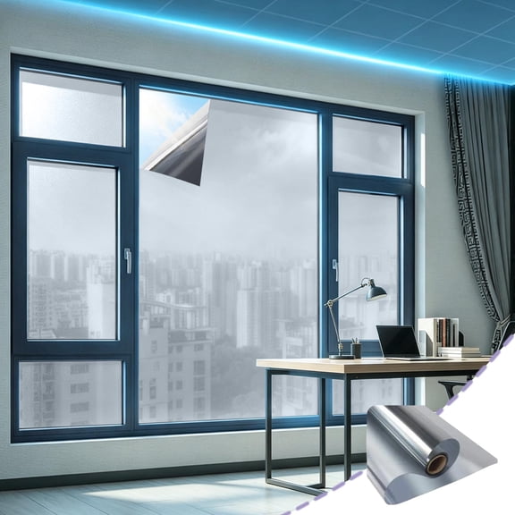One Way Privacy Window Film, Reflective Mirror Glass Tint, Heat Control and Sun Blocking Cling for Sliding Doors, Home, Bedroom, Living Room and Office