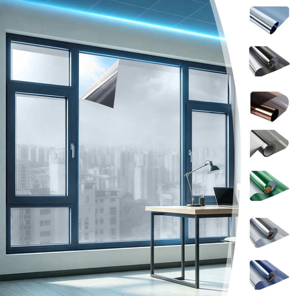 One Way Privacy Window Film, Reflective Mirror Glass Tint Roll, Heat Control UV Blocking Cling, Static Non-Adhesive Peel and Stick for Sliding Door, Home Office, Bathroom, Sky Blue