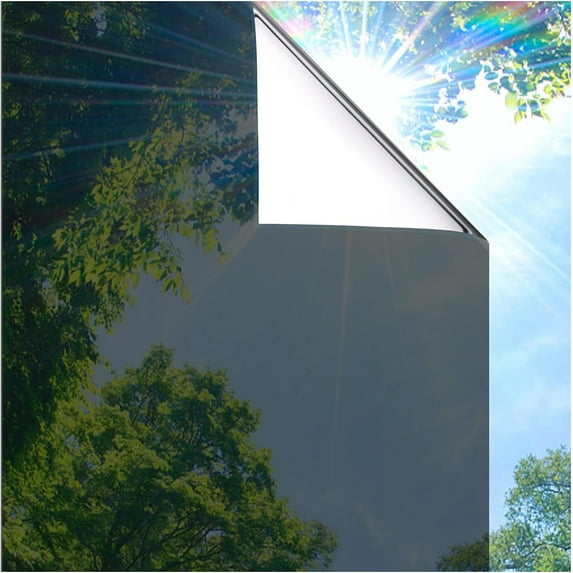 One Way Privacy Window Film Reflective Window Film See Out Not in Window Film Sun Blocking Heat Control Anti UV Non-Adhesive Static Cling for Home Office, 17.5 Inch X 16.4 Feet