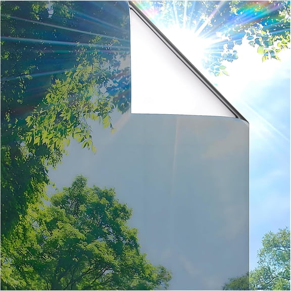 One Way Privacy Window Film, Sun Blocking Reflective Window Film See Out Not in, Heat Control Window Tint for Home, Anti UV Static Cling for Windows Office Door (Silver, 35.4 x 78.7 inches)