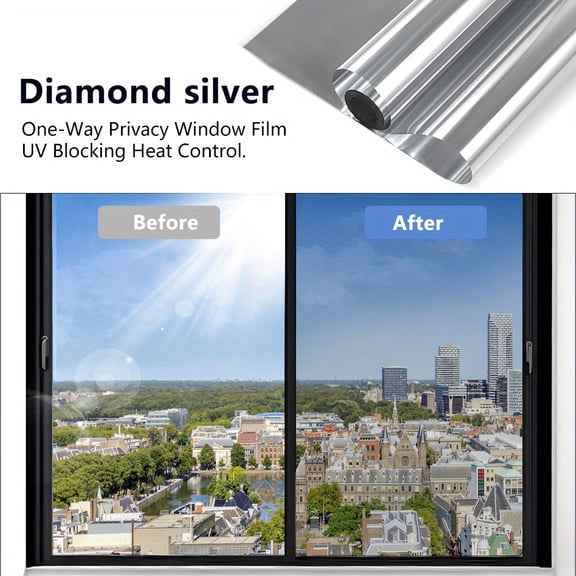 One Way Privacy Window Film, Sun Blocking Reflective Window Film See Out Not in, Heat Control Window Tint for Home, Anti UV Static Cling for Windows Office Door (Silver Mirrors, 23.6''x 196'' Inch)