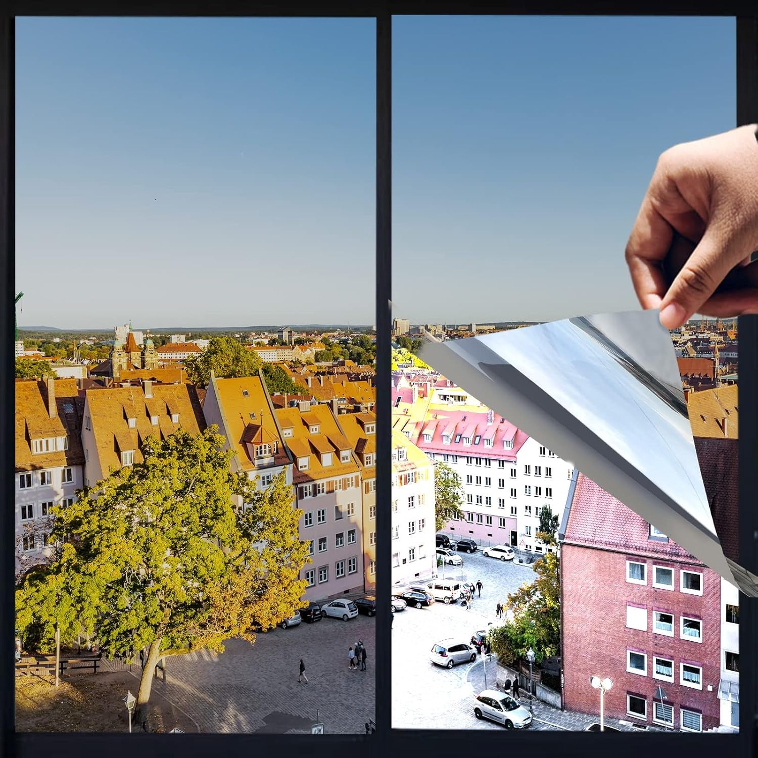 One Way Privacy Window Film,Topboutique Reflective Glass Mirror Tint,Sun Blocking Anti UV Heat Control Mirror Reflective Film,Daytime See Out Not in,Static Cling for Office Home,Silver,17.7x78.7 in