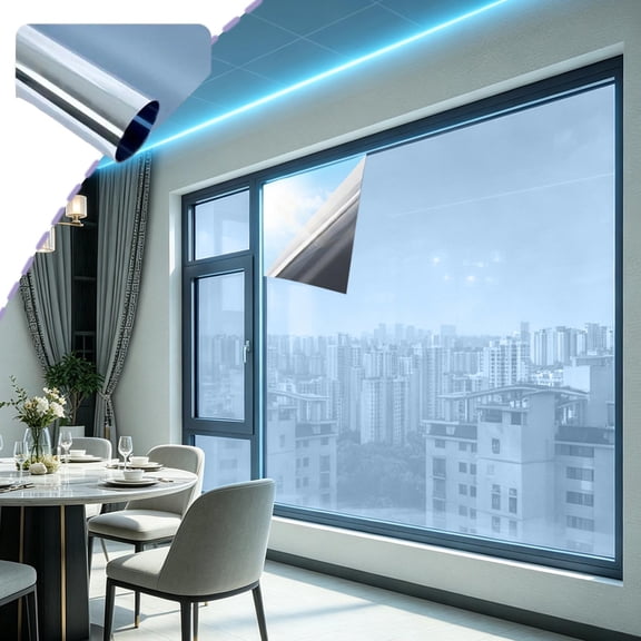 One Way Reflective Window Film, Thermal Insulation Daytime Privacy Window Tint, Easy Install No Trace Glass Cling for Kitchen Office Living Room Balcony Indoor Glass Surfaces