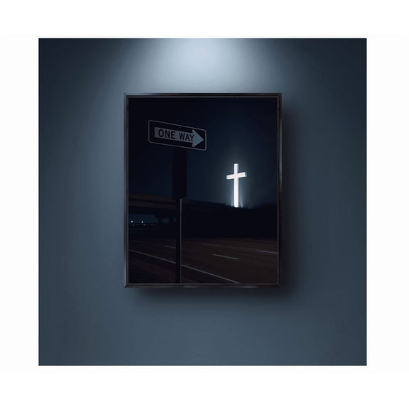 One Way Sign With Cross Poster Christian Wall Art UNFRAMED PAPER POSTER, Home Decor