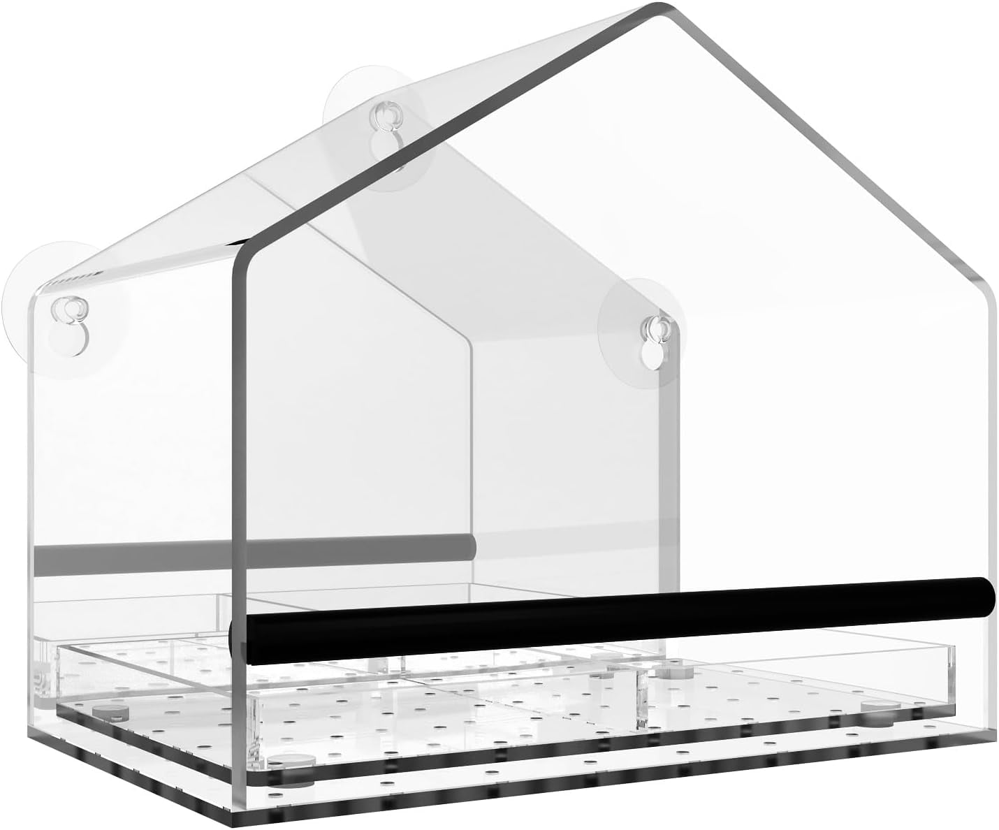 One Way Window Bird Feeder for Outside with Strong Suction Cups, Clear Acrylic Wild Bird House for Cats Viewing, Large Transparent Window Mount Birdfeeder for Bird Lovers Gift