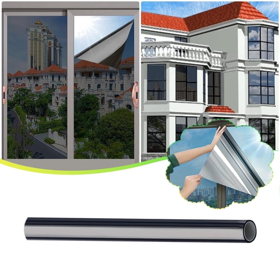 One Way Window Film, Reflective Privacy Window Tint with Installation Kit, Heat Control UV Blocking Static Cling Glass Cover for Home Office Daytime Privacy Protection