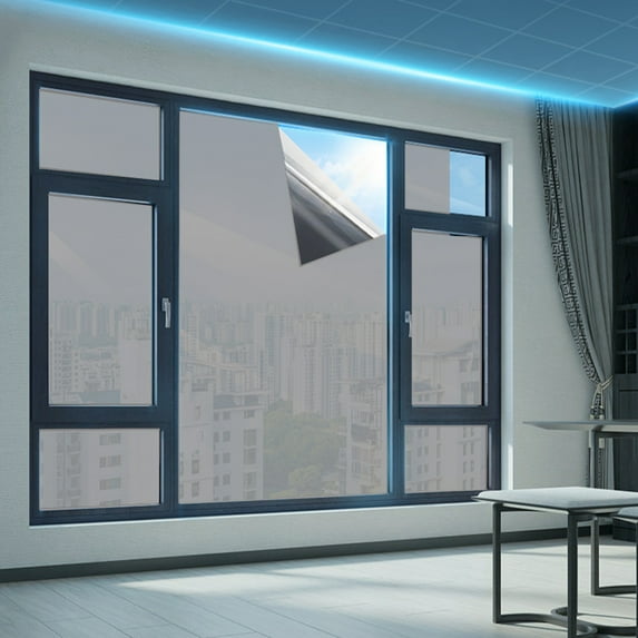 One Way Window Film Window Tint for Home, See Out Not in Daytime Privacy Window Clings Reflective Window Film UV Sun Blocking Door Window Covering Static Cling(15.74" x 78.74")-Tea Silver